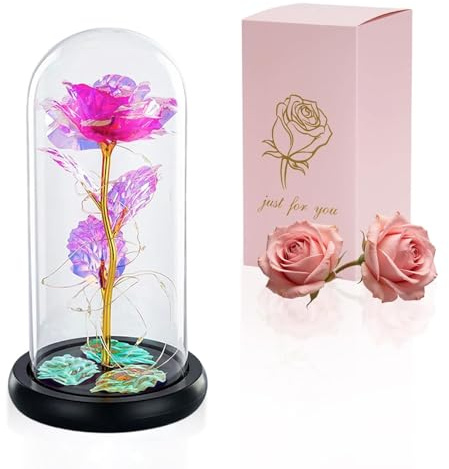 Glasseam La Bella E La Bestia Rose in Cupola di Vetro Luci A LED Crystal Rose Fiori Regalo per Compleanno Anniversario San Valentino Matrimonio Fidanzata Moglie Donne