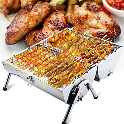 Yakiniku Grill, Portable Barbecue Stove Heat-Resistant Japanese Food Charcoal Stove, Independent Carbon Trough, for Household, Robata, Yakitori, Takoyaki And BBQ (Stainless Steel)