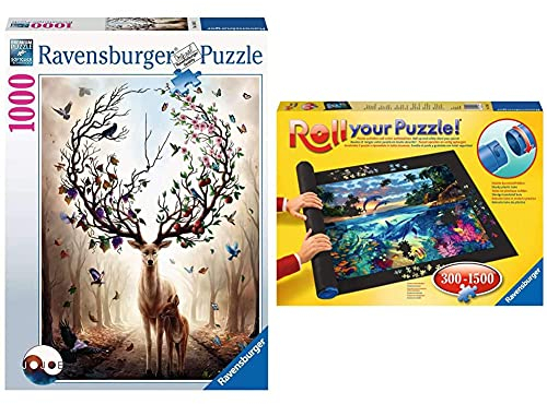 Ravensburger - Magischer Hirsch 1000 Teile Puzzle für Erwachsene und Kinder ab 14 Jahren & Roll Your Puzzle - Puzzlematte für Puzzles mit bis zu 1000 Teilen