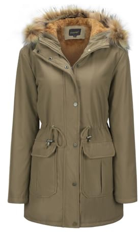 YFFUSHI Women Warm Faux Fur Hooded Jacket Long Sleeves Fleece Lined Winter Coat Winter Parka Outerwear