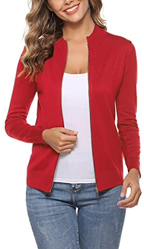 Aottori Cárdigan Punto Mujer con Cremallera Chaqueta Manga Larga Básica Suéter Ajustado Rebeca Jerseis Casual Abrigo Ligero