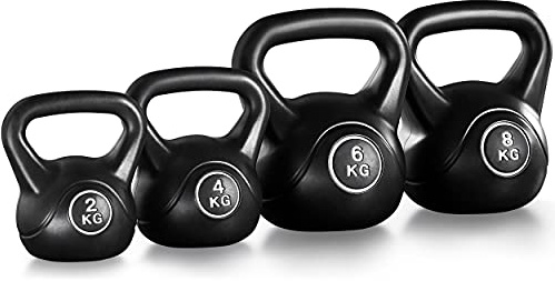 Yaheetech Set di Kettlebell Peso per Sport Fitness Allenamento Muscolare Esercizi Casa Palestra Domestica in HDPE e Cemento con Maniglia Antiscivolo Attrezzo Sportivo da Bodybuilding 2+4+6+8 kg Nero
