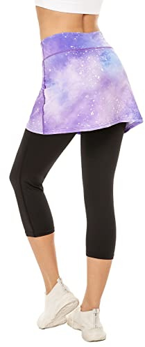 Ibeauti Leggings Capri da donna UPF 50+ con gonna per yoga, golf, tennis, pantaloni con gonna per corsa, allenamento, attività, M