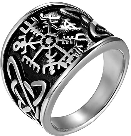 JewelryWe Schmuck Herren-Ring Edelstahl Vintage Wikinger Rune Kompass Vegvisir Ringe mit Keltischen Knoten Männer Bandringe Gravur, Silber Größe 76