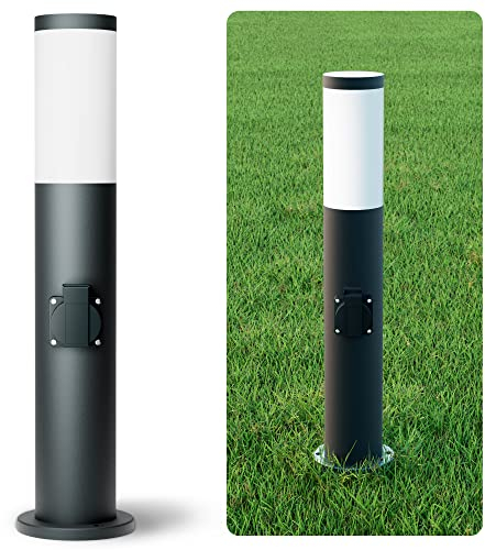 linovum BOSEA-S Gartenbeleuchtung mit Steckdose & E27 Sockel - Energiesäule 50cm anthrazit Wegeleuchte mit Strom & Licht IP44
