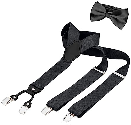 BomGuard Juego de pajarita con tirantes para hombre, negro