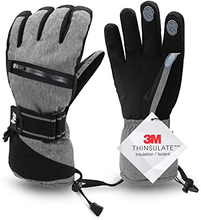 Vihir Guanti invernali impermeabili da sci da uomo e da donna, con touchscreen, 3 m, Thinsulate, caldi, antiscivolo, antivento, per pesca sul ghiaccio, sci, snowboard