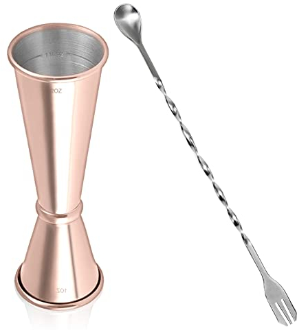 Jigger Cocktail Misurino 30 ml/60 ml Doppio Barman Graduato Professionale Japanese Style 304 Acciaio Inossidabile con Cucchiaio Miscelatore,Rose Glod