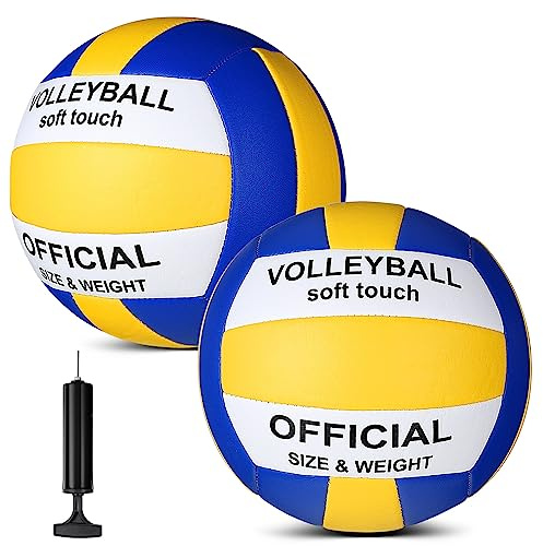 Lenwen 2 Pack Beach Volleyball Official Size 5, Blue, Yellow, White