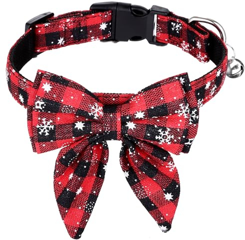 Kesote Collare Cane Gatto Natale Collare Regolabile con Papillon Staccabile per Cani Gatti di Taglia Medio - M