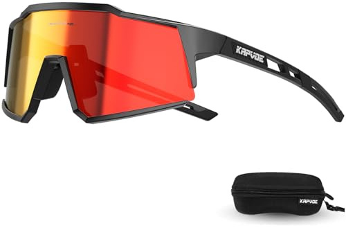 KAPVOE Polarizadas Gafas Ciclismo Protección UV400 TR90 Deportivas Mujer Hombre MTB BTT Bicicleta Running Bici Correr Voleibol Tenis Conducir Pesca Golf Deporte Lentes Mon Rojo Negro 01