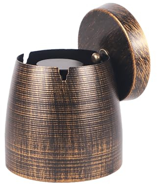 Wetterfester Aschenbecher outdoor- Groß Kapazität, mit Deckel und rutschfestem Boden Ideal für Innen und Außenbereich, Büro, Garten und Terrasse - Retro-Design in antikem Bronze