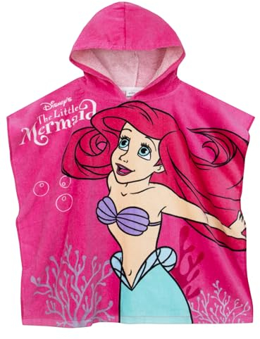 Disney The Little Mermaid Handtuch | Kapuzenhandtuch Ariel | Strandponcho Mädchen | Einheitsgröße Rosa