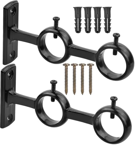 Rapidbok Lot de 2 Support Tringle à Rideaux, Support Tringle, Support Rideau, Support Barre Rideau, Support de Tuyau, Crochet D'anneau de Draperie Robuste, Noir