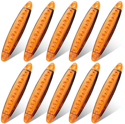 Justech 10pcs 6LED Side Marker Lights 12V Rear Lights 3030 SMD Indicator Lamps Universal Waterproof for Truck Trailer Van Caravan Lorry Car Bus-Amber