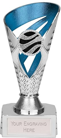 TROPHIESPLUSMEDALS Silver Blue Voyager Trophy Cup, 15cm, Engraving