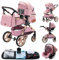 GLOKID Kinderwagen 3 in 1,Reisesysteme, Buggy mit Umkehrbarem Zwei-Wege-Schub,Babywanne Buggy&Sportsitz,Voll-Gummireifen,Mit Einem Klick Zusammenklappbarer,Zubehör,Tragbarer (LQL XX1 Rosa)