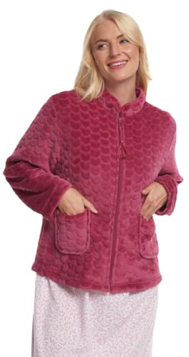 Suzy & Me Veste de lit zippée en relief pour femme Motif cœur, framboise, 36-38
