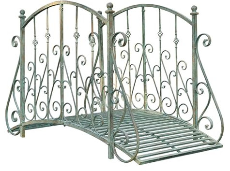 Pont de jardin zen en métal avec rails latéraux de sécurité - 152,4 cm - Passerelle décorative pour ruisseau et étang à poissons - Design antique avec rouleau floral délicat - Assemblage facile -