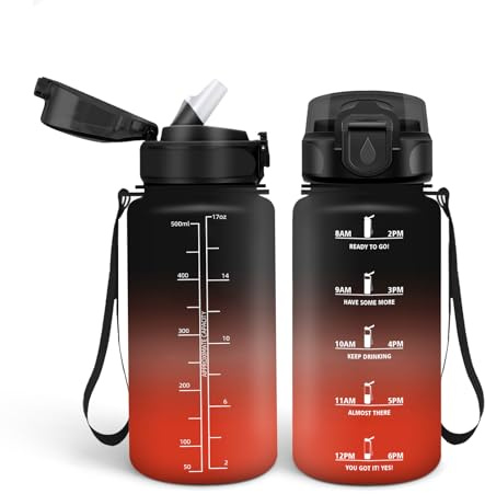 HoneyHolly Borraccia con Cannuccia 500Ml, Senza BPA & A Prova di Perdita, Reutilizables, Borraccia Scuola Elementare, per Scuola, Palestra, Ufficio, Running