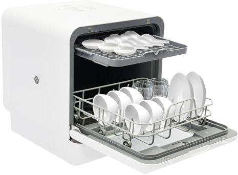 MEELRYD Mini lave-vaisselle 6 couverts, 1100 W, petit lave-vaisselle, commande tactile, fonction de séchage supplémentaire, pour la maison, les dortoirs et les camping-cars, blanc