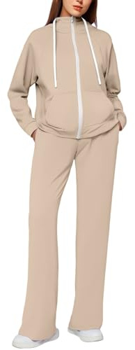 Chándal de Mujer de Gimnasia de Invierno Completo Conjunto de 2 Piezas Sudadera con Cremallera y Pantalón Ancho Conjuntos de Jogging Algodón Suave Ropa Deportiva Mangas Largas Otoño Chándal