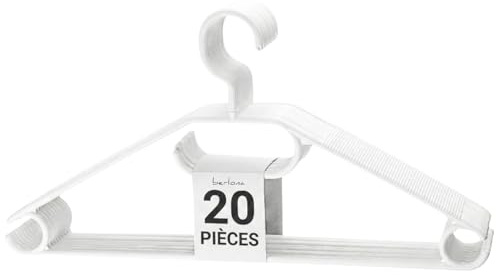 BERLONA Cintres à Crochet pivotant 360°, 20 pièces, antidérapants - Blanc