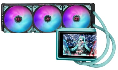 ASUS ROG RYUO IV 360 ARGB HATSUNE MIKU EDITION - Enfriador líquido de CPU todo en uno (pantalla AMOLED curva de 6,67, ventiladores ARGB premontados, bomba potente, pasta térmica preaplicada)
