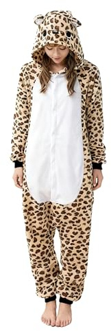 Ovender Kigurumi Adulte Costume Animaux Halloween Carnaval ou Spectacle de Noël Party Show Pyjamas Cosplay Combinaison Unisexe Winter Zoo Deguisements Femmes et Hommes (L/XL, Léopard 1)