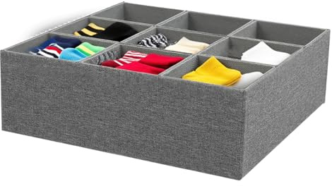 Separador de cajones de tela con 9 compartimentos para sujetadores, bragas, calcetines y accesorios, caja de almacenamiento plegable para dormitorio, baño, habitación de los niños, cocina, tocador y