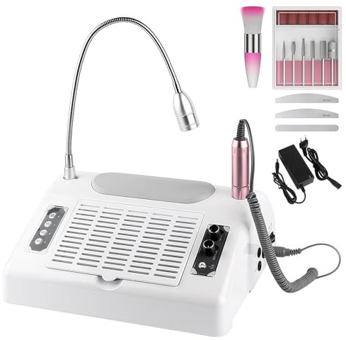 Fresa de uñas eléctrica profesional 5 en 1, juego de manicura con lámpara de uñas, aspiración de 80 W y filtro, 30000 rpm, cortaúñas profesional con lámpara LED, para pedicura y manicura