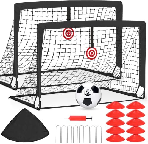 Porte da Calcio per Giardino, Porta da Calcio per 120x90cm, Porticine Da Calcio con Aste In Fibra di Vetro e Reti di Alta Qualità, Bullseye e Borsa per Giardino e Gioco per Interni