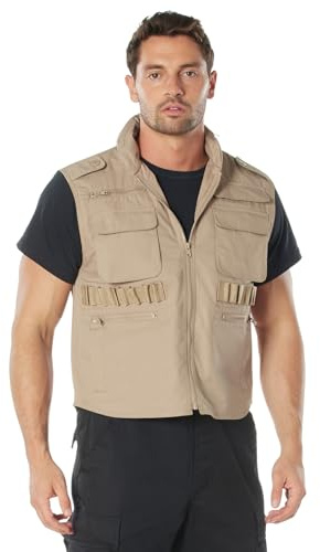 Rothco Ranger Vest – Tactical Outdoor Hunting Camping Utility Cargo Vest with Storage Pockets, Khaki, L