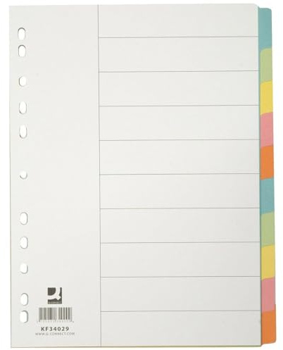 Q-CONNECT Trennblätter für ordner A4/ 10-teilig/Polypropylen/Ordner Register für ordner A4/ Für Zuhause, Schule, Büro/Farbmischung