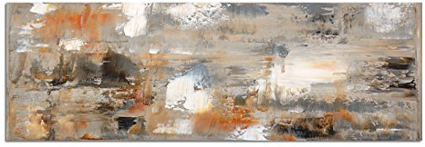 Paul Sinus Art Panoramabild auf Leinwand und Keilrahmen 150x50cm Kunstmalerei, Küche, braun grau abstrakt