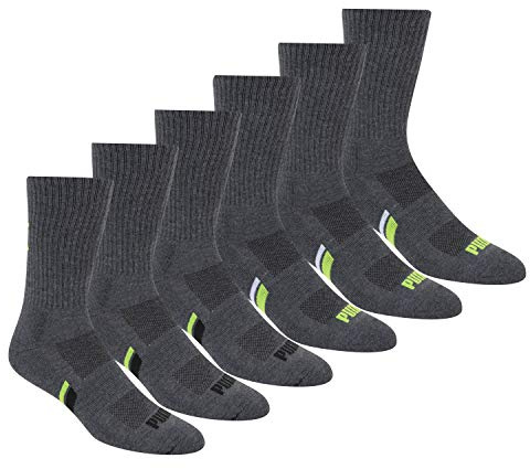 PUMA mens 6 Pack Crew athletic socks, Grey/Green, 10 13 US