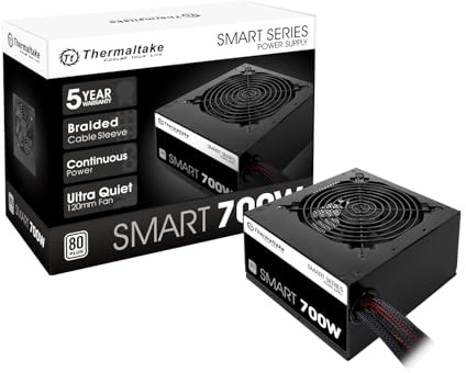 Thermaltake Smart 700W 80+ White Certified PSU, Continuous Power with 120mm Ultra Quiet Fan, ATX 12V V2.3/EPS 12V Active PFC Power Supply PS-SPD-0700NPCWUS-W