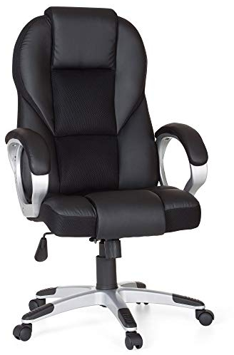 AMSTYLE Bürostuhl Schwarz Gaming Chefsessel mit Armlehne Sportsitz Drehstuhl Kopfstütze Racing Schreibtischstuhl Gamer Design Modern Drehsessel mit Wippfunktion Synchronmechanik bis 120KG