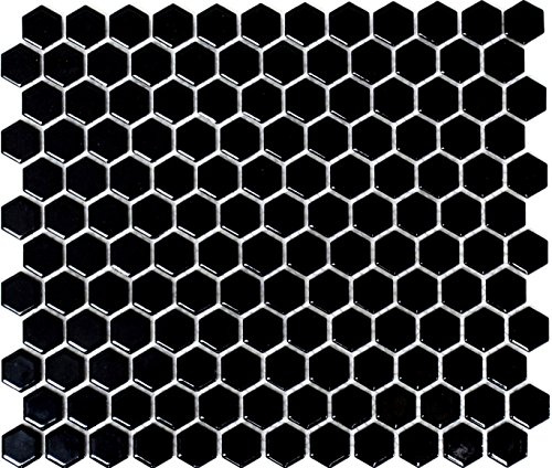 Mosaik-nätverk mosaikplattaHexagon uni svart glänsande keramik mosaik, mosaiksten format: 23 x 26 x 5 mm, bågstorlek: 260 x 300 mm, 10 bågar