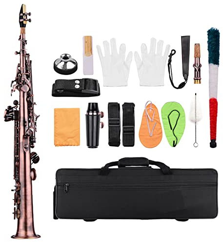 Btuty Soprano Saxophone Red Bronze Bb Soprano Saxophone Sax Saxofón Soprano Woodwind Instrument Carve Pattern with Case Gloves Cleaning Cloth Straps Brush