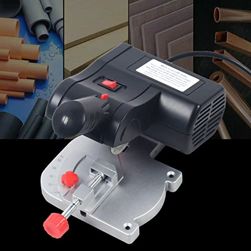 Sierra ingletadora eléctrica, 90W, 4500rpm, mini tronzadora de mesa, mandril de mandril con hoja de sierra de metal y hoja de sierra de resina, para cortar metal y madera, corte ajustable 0-45 grados