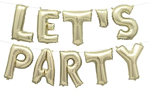 Unique 28758 - Buchstaben-Ballon-Banner-Set – Let's Party – Farbe Gold – 1 Stück (1 Packung)