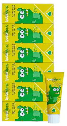 Betadent KIT 6 DENTIFRICIO BABY PER BAMBINI DA 0 A 3 ANNI. Senza Fluoro. Gusto Pera. Azione Antiplacca, facilita la dentizione. Formulazione naturale. 6x75ml