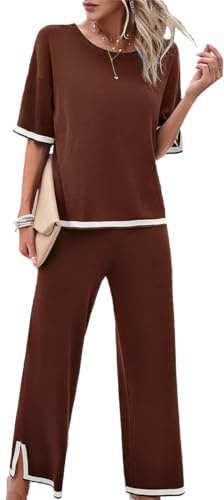 OLIPHEE Donna Set Donna Tuta Abiti Casual Da Lavoro Per Le Donne Eleganza Turismo Donna Outfits Maglieria Marrone S