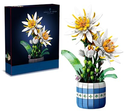 Ebortsin Epiphyllum Blumen Bausteine, Künstlicher Blumenstrauß Pflanzen Set, Bonsai Klemmbausteine, Geschenk für Männer Frauen, Kompatibel Mit Major Brands, 835 Teile