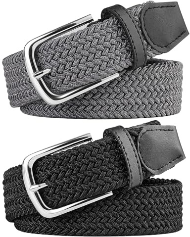 DKDDSSS 2 Pcs Cinturon Elastico Hombre, Cinturón Trenzado Elástico, Cinturón de Tejido Elástico, Ajuste Flexible, Ancho 3.5 cm/Largo 110 cm