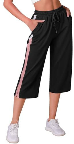 iClosam Pantalones Chándal Mujer Deporte 3/4 Capri Pantalón Verano Pantalón Deportivos con Bolsillos Cordón Capri Pantalones para Yoga Fitness Correr Jogging