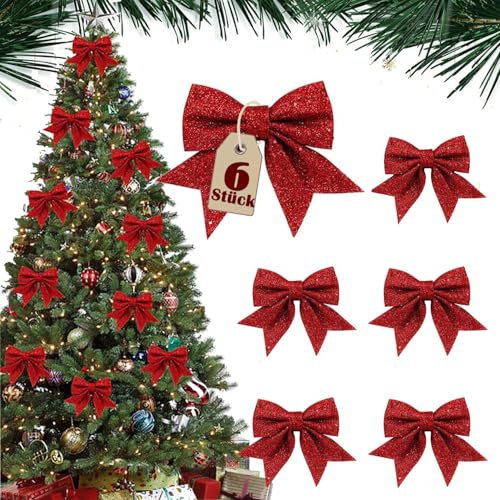 Frypay 6 Stück 12x14cm Weihnachtsschleifen Rot Weihnachten Schleifen Bogen Weihnachtsbaumschmuck Deko für Weihnachtsbaum Weihnachtskranz Tannenbaum Weihnachtsbaumschleifen