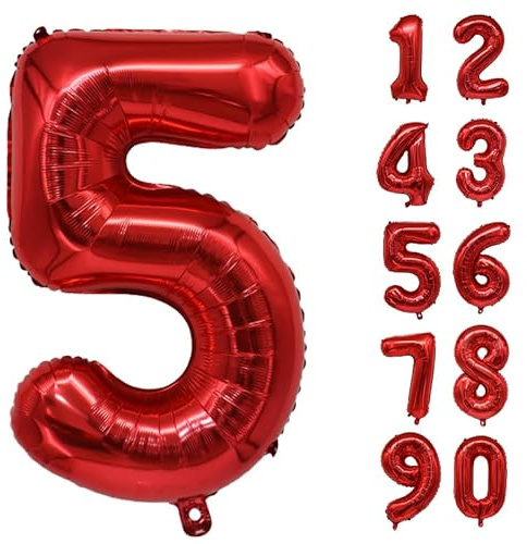 32 Inch Number Balloons Giant Number Aluminium Foil Helium Balloons for Birthday Party Celebration Decoration New Year Baby Shower Anniversary (Red, 5)