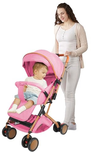 Poussette Canne,Poussette Bebe Légère et Compacte, Position Allongée, réglage du Dossier Jusqu’à la Position couchée, légère et maniable,Sac de Transport,Très Grand auvent(e,Rose)